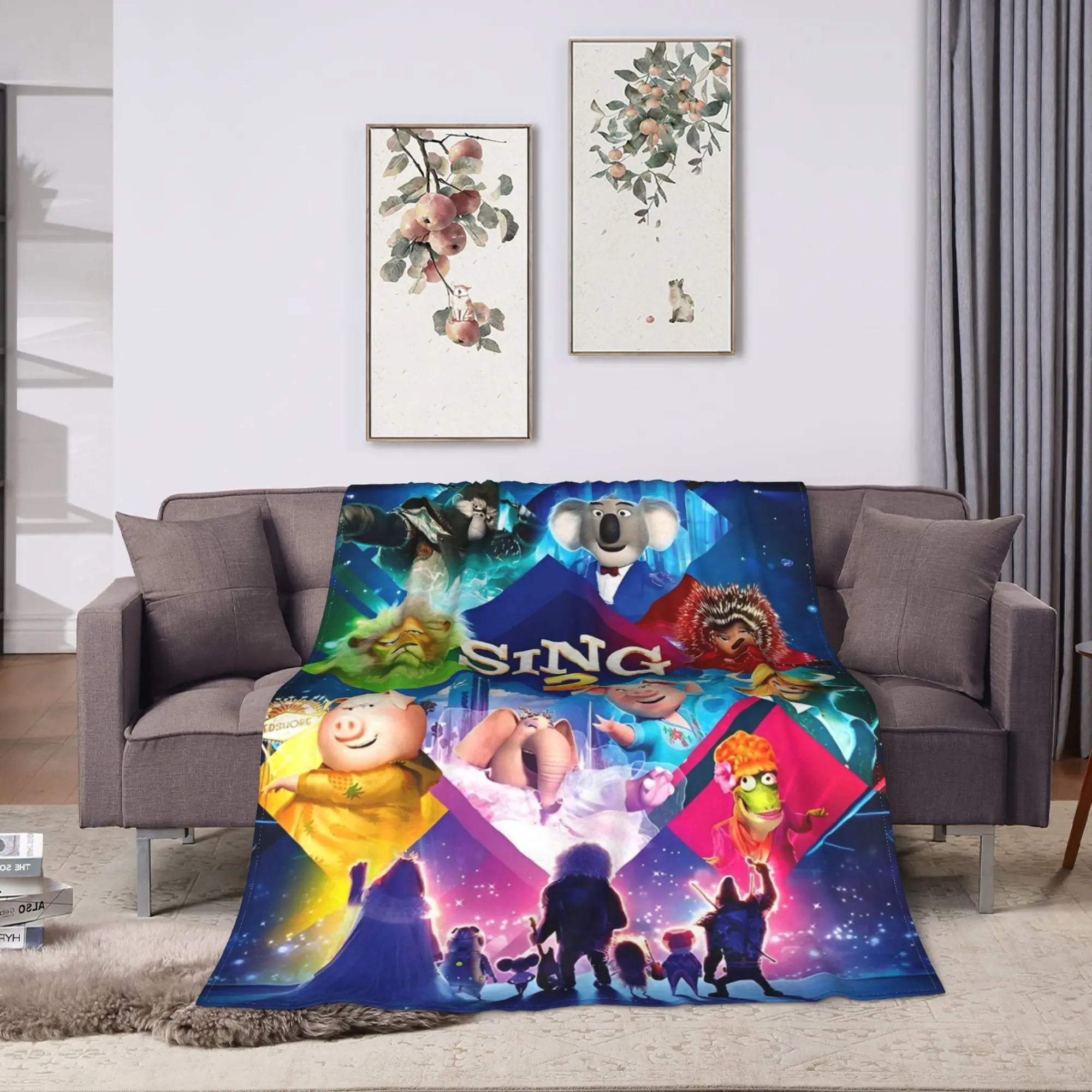 Sing 2 Movie All Characters  Super Warm Blanket  Picnic Plush Throw Blanket Fluffy Bedroom Flannel Bedspread Sofa Bed Cover