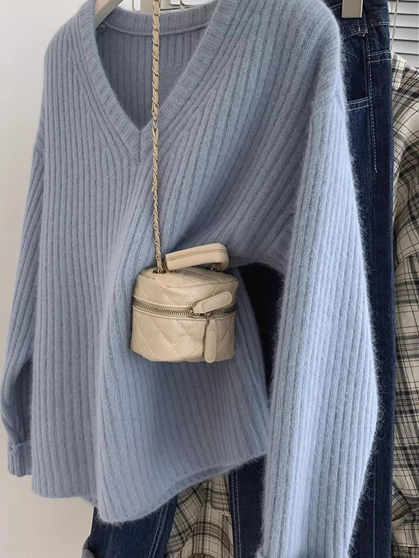 

Большие размеры 300, трикотаж с мехом медведя V-Ne, женский зимний свободный свитер для ленивого сна, внутренняя одежда, повседневный мягкий вязаный свитер из полиэстера