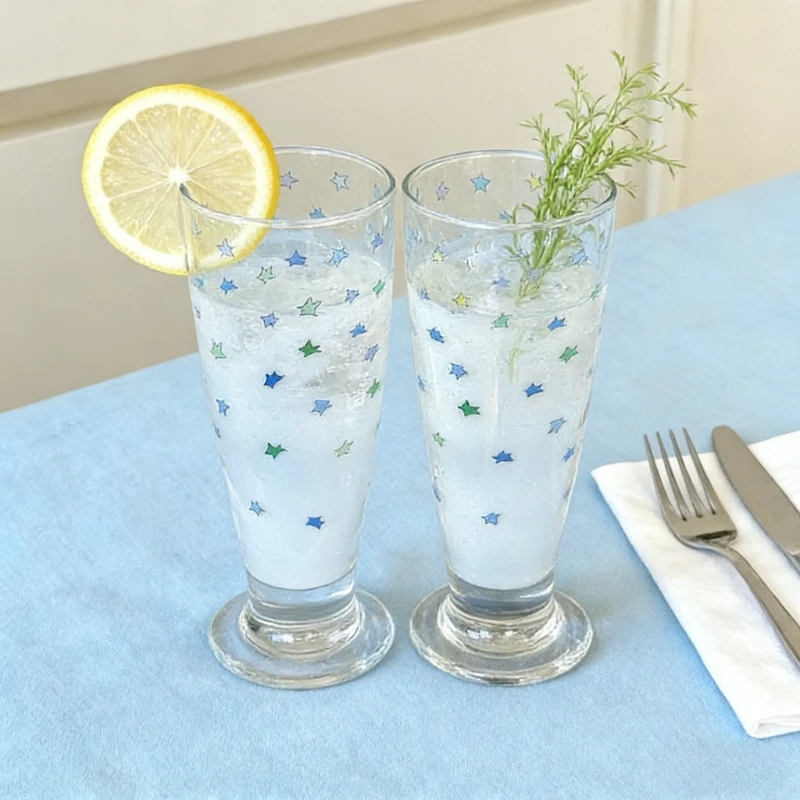 New High Value Dreamy Colorful Star Patterned Cups Coffee Cups Girlish Hearted Drinking Cups Home Use Exquisite and Transparent