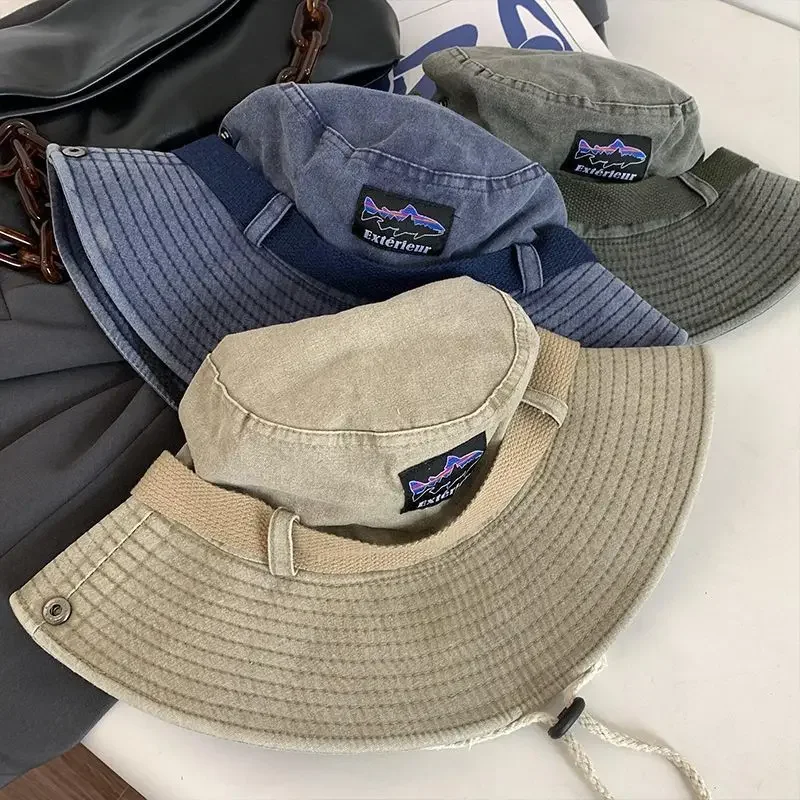 2025 جديد! قبعة رعاة البقر الغربية المستوحاة من اليابانية للأطفال - قبعة دلو صيفية مغسولة ذات حافة كبيرة للمشي لمسافات طويلة في الهواء الطلق والحماية من الشمس