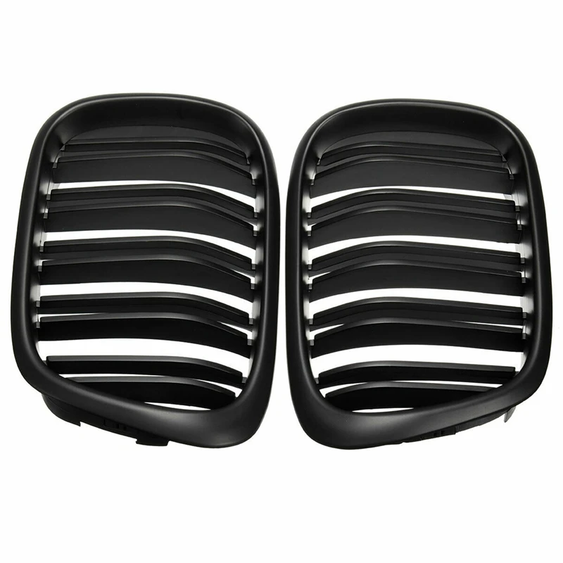 6X Front Bumper Kidney Grill Replacement Dual Slat Grilles For BMW E39 5 Series 525 528 1995-2004 Matte Black