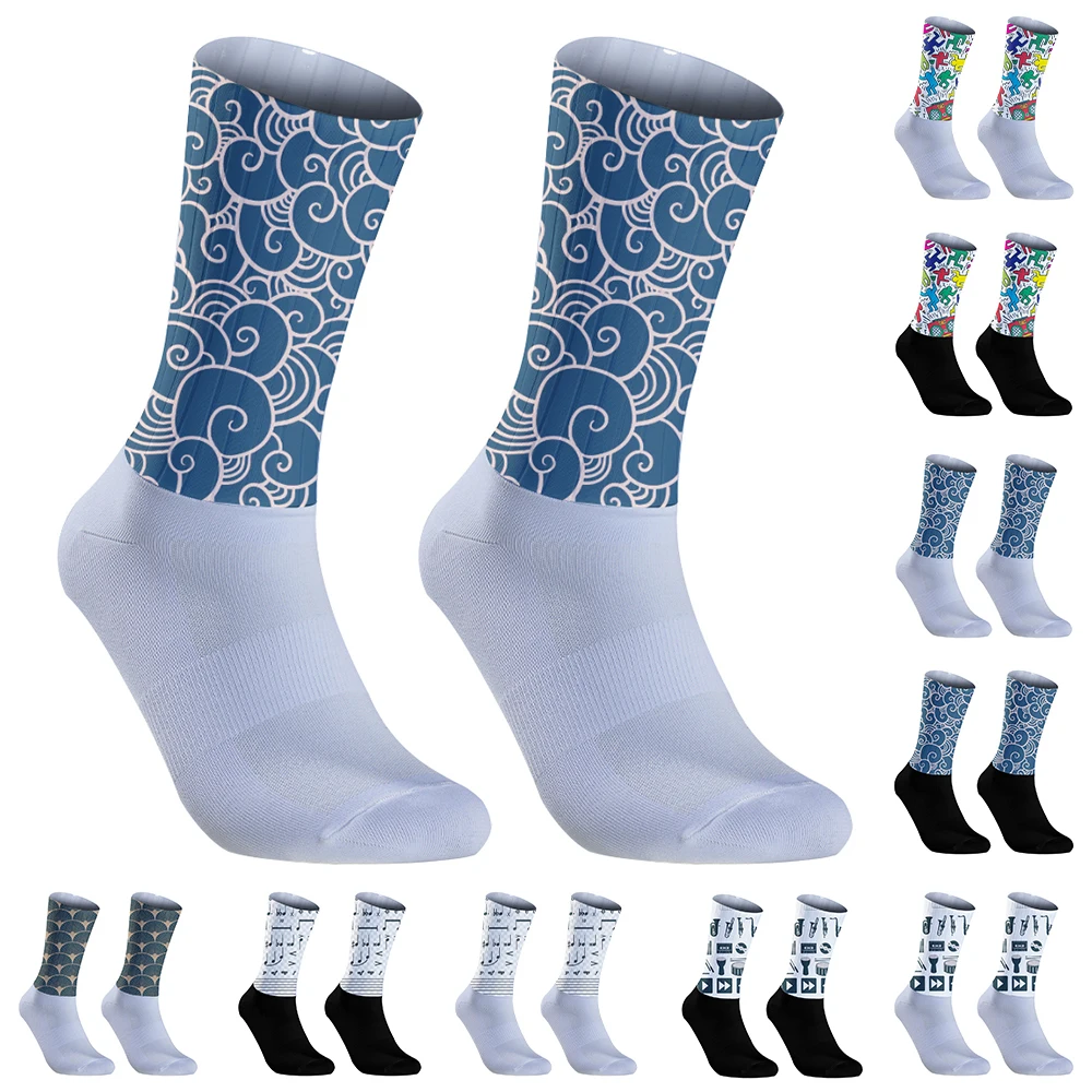 Chaussettes de cyclisme coordonnantes sans couture pour vélo de route, chaussettes de compression de vélo en plein air, chaussettes de sport, nouveau, 2024