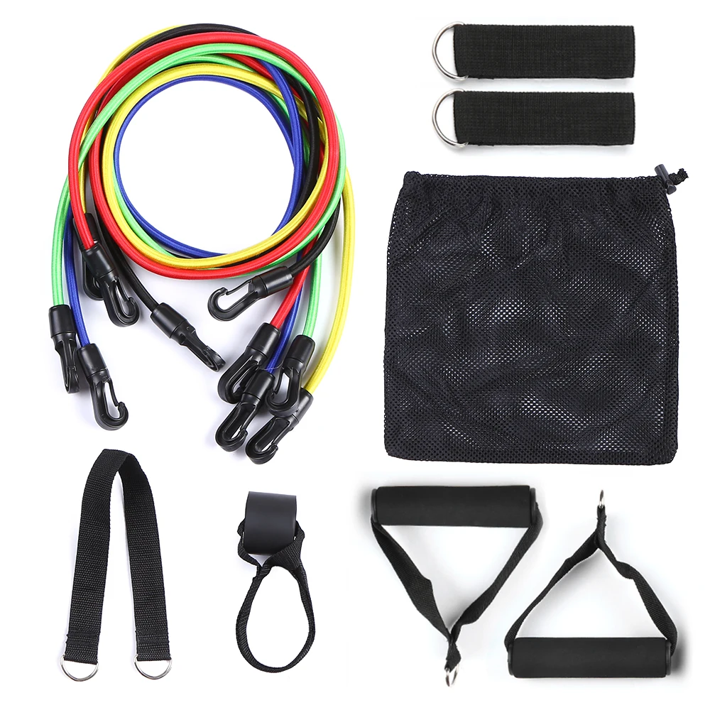 11pcs Resistance Bands Set Workout Fitness Exercise Tube Bands Door Anchor Ankle Straps Cushioned Handles with Carry Bags