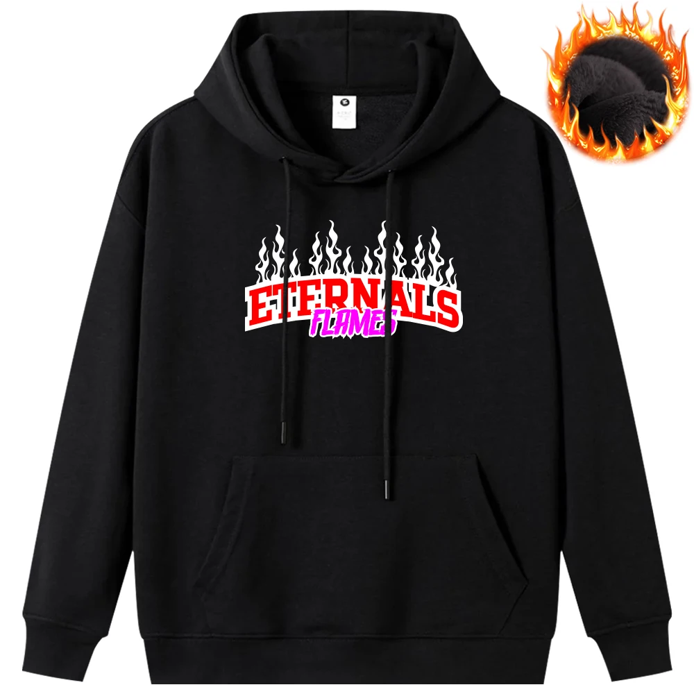 Eternals Flames Printed Hoodies Thick Long Sleeve Warm Autumn Winter Mens Clothing Cozy Pullover Oversize Casual Sweatshirt