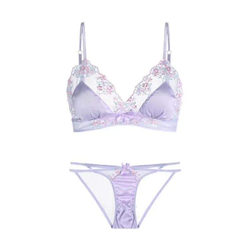 French sexy lingerie women without underwire girls lace bra set