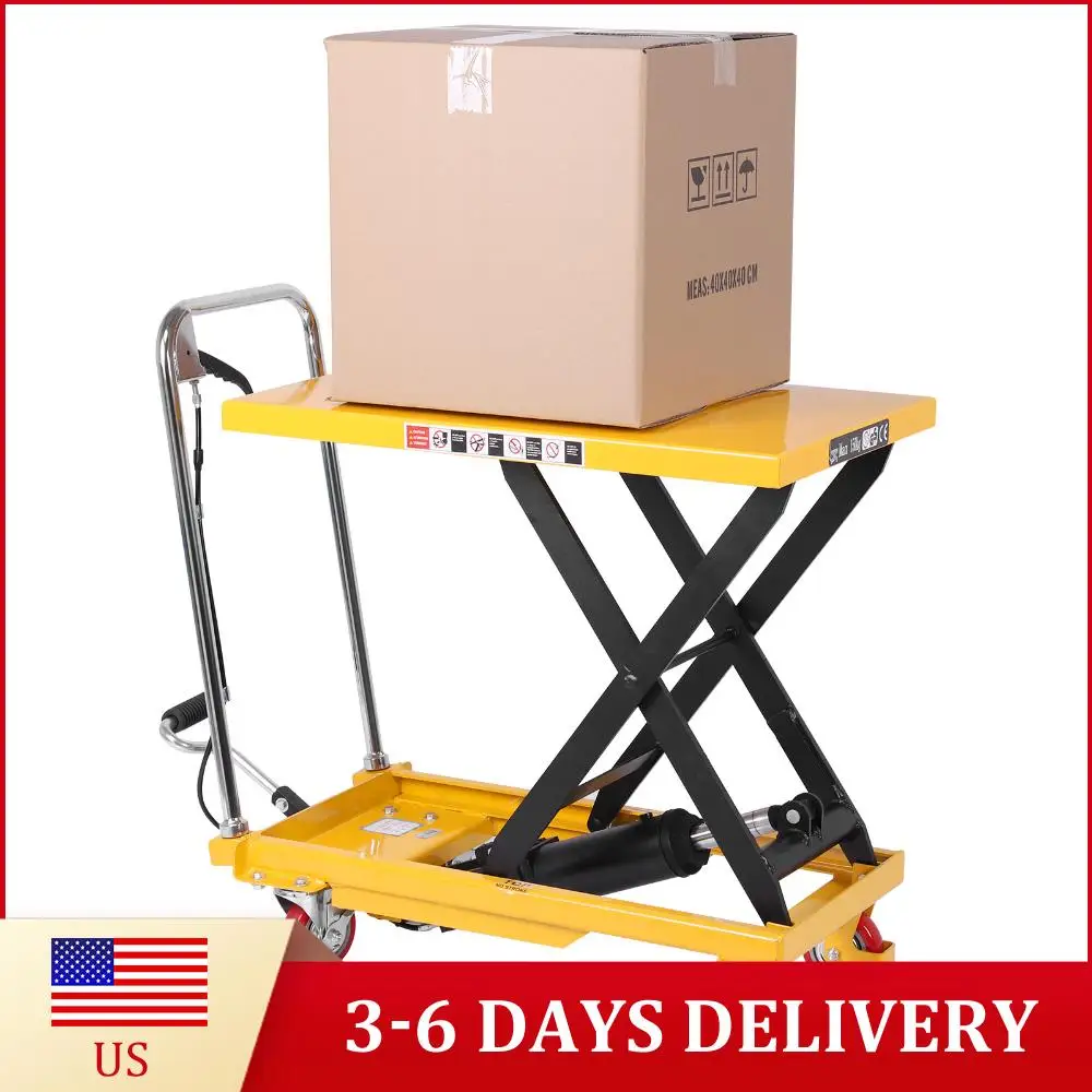 

Гидравлическая ножничная тележка грузоподъемностью 330 фунтов, высота подъема 28,35 дюймов, промышленная тележка для перемещения материалов с противоскользящей платформой и 4 колесами