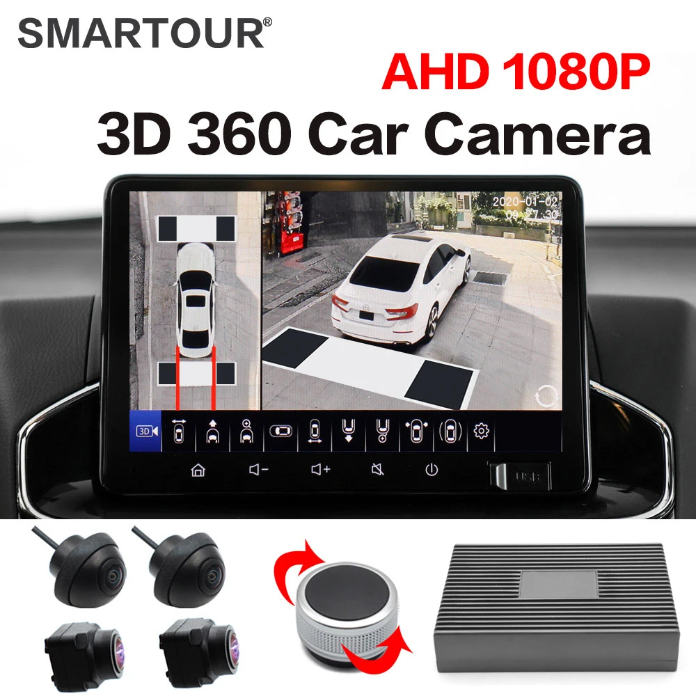 SMARTOUR 1080P Kamera panoramiczna 360 stopni z widokiem z góry, system monitoringu samochodowego z rejestratorem DVR i funkcją obrotu 360 stopni