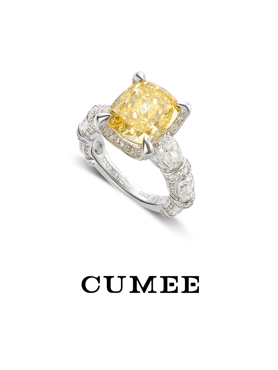 

Дизайн бренда CUMEE с кольцом с искусственным желтым бриллиантом Ice Cut. Кольца обещания из серебра 925 пробы с позолотой для женщин на годовщину вечеринки