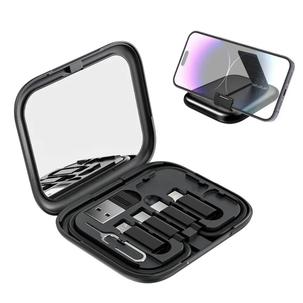 60 واط 4 في 1 كابل مزدوج من النوع C مجموعة سلك شحن سريع صغير صندوق تخزين مع حامل هاتف المحمول لشاومي/هواوي/سامسونج/آيفون