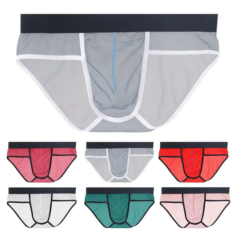 Men Briefs Men's Transparent Mesh Perspective Briefs with U-convex Design Low-rise Quick Drying Breathable Fine Routing