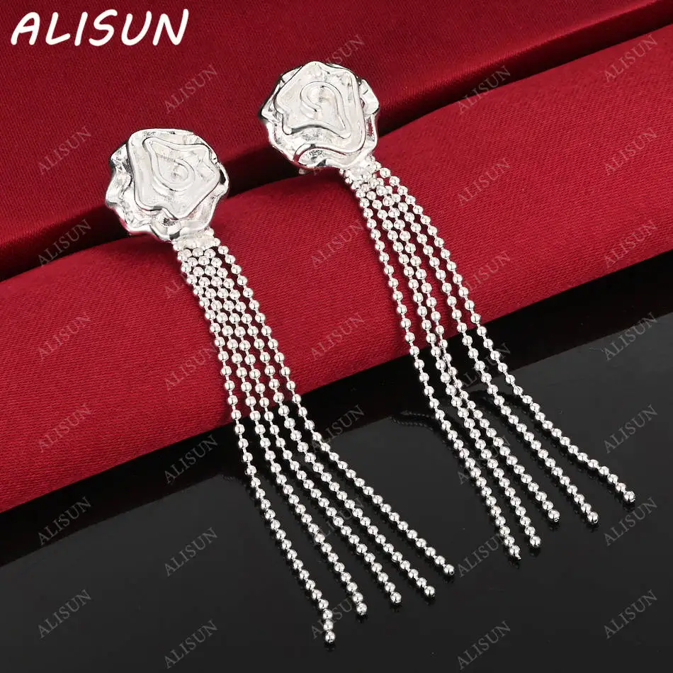 

ALISUN 925 Sterling Silver Rose Tassel Earrings Drop Earrings Charm Trend Birthday Gifts Fashion Party Fine Jewelry