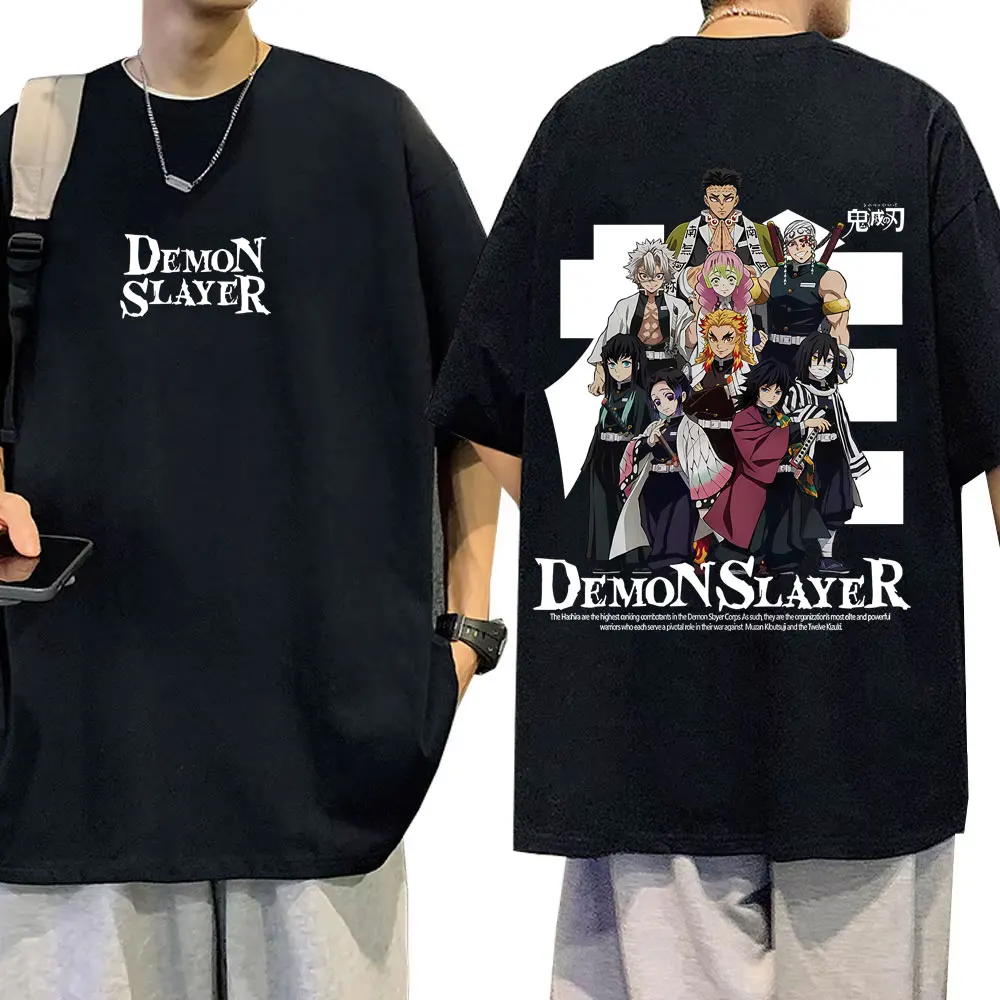 

Anime Demon Slayer Hashira Members Double Sided Graphic T-shirt Men Women Casual Oversized Tshirt Men's High Quality Cotton Tees