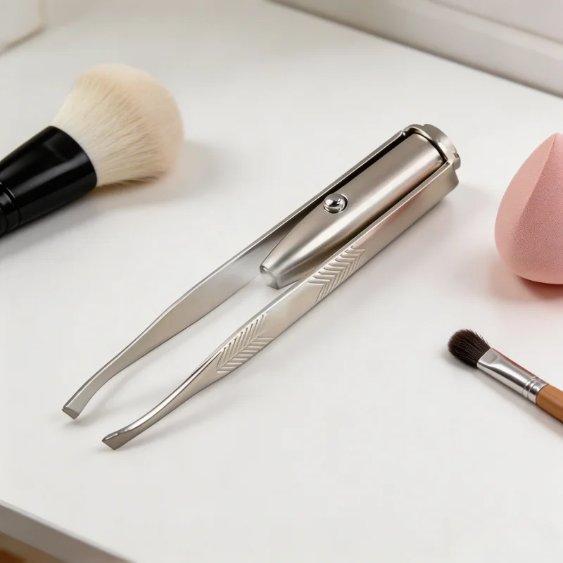 1pc Portable Stainless Steel Smart Design Eyebrow Hair Remove Tweezer With LED Light Makeup Tool