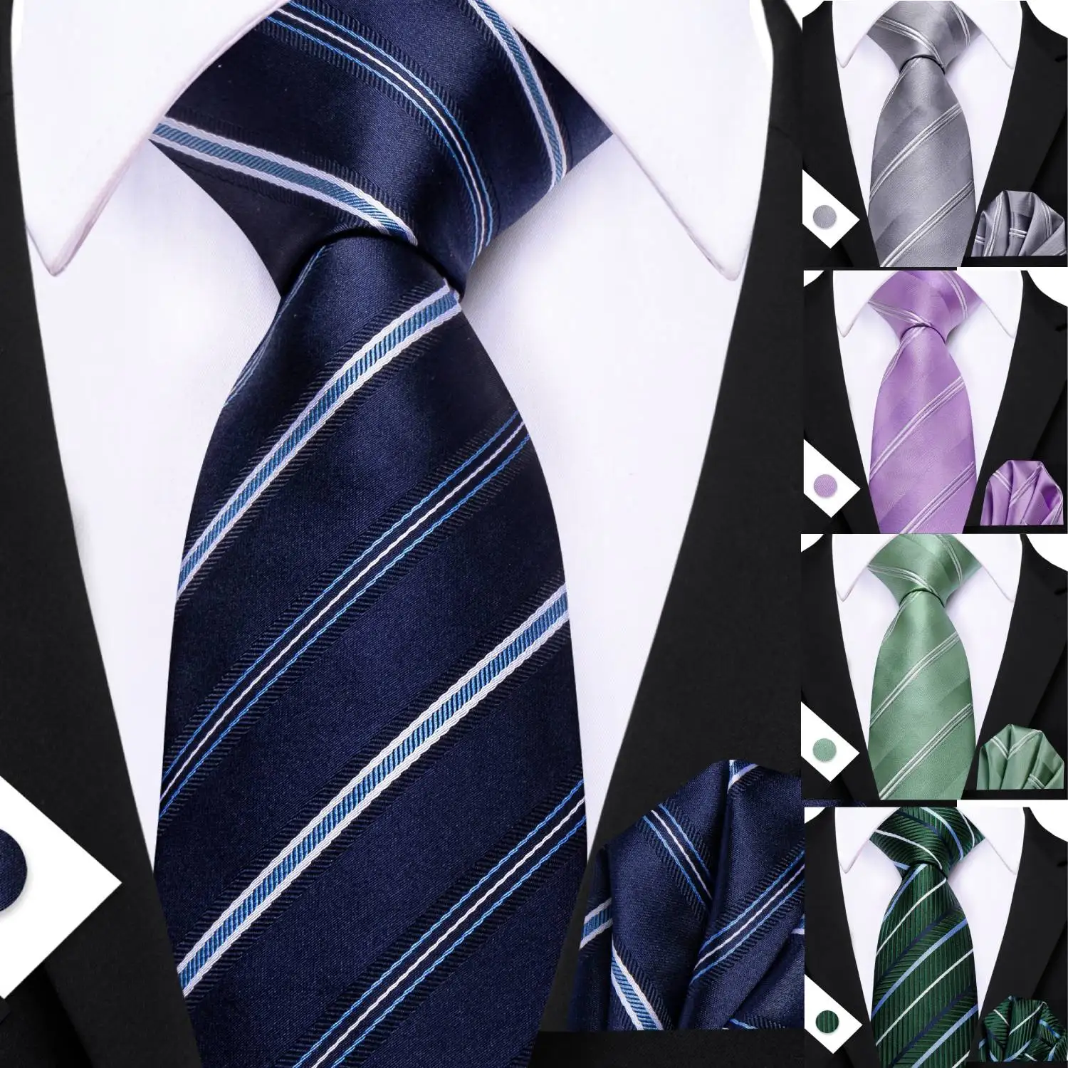 

Мужской комплект галстуков с карманным квадратом, деловая коллекция в красочную полоску для официальных аксессуаров для костюма