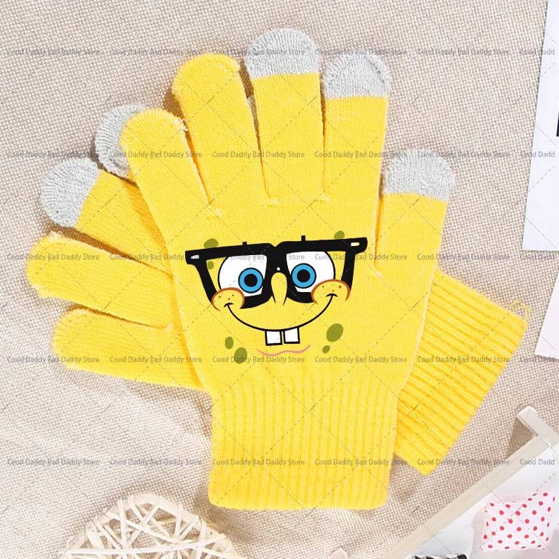 Anime Cute Gloves Winter Warm Accessories Cartoon SpongeBobs Casual Glove Fashion Printed Mitts Creative Mittens Birthday Gifts view 3