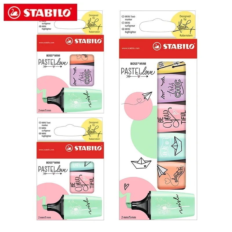 3/6 Color/Set German STABILO Mini BOSS Highlighter Macaron Colors Marker Pen Highlighter School Acsesories Art Supplies Kawaii