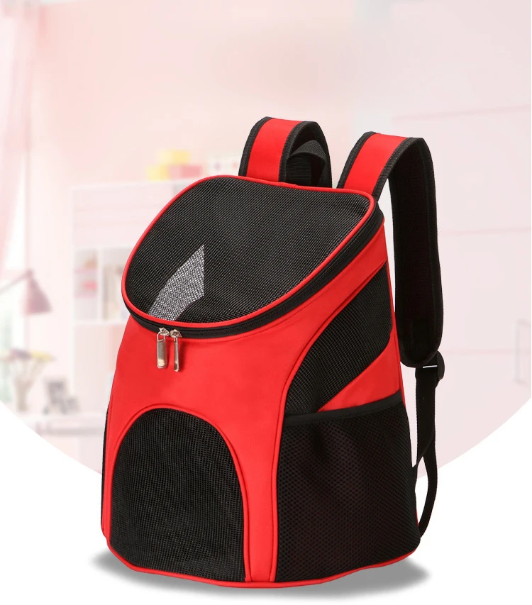 Pet Backpack Portable Foldable Dog and Cat Outdoor Travel Carrier Double Shoulder with Zipper Breathable Mesh Bag