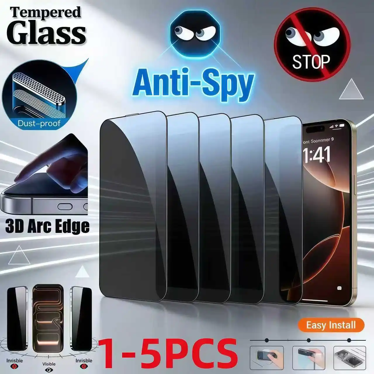 1-5 Stücke Volle Abdeckung Privatsphäre Gehärtetes Glas Für iPhone 17 16 15 14Pro Max X XR12 13 Mini Plus 16e 17 Air Anti-spion Screen Protector