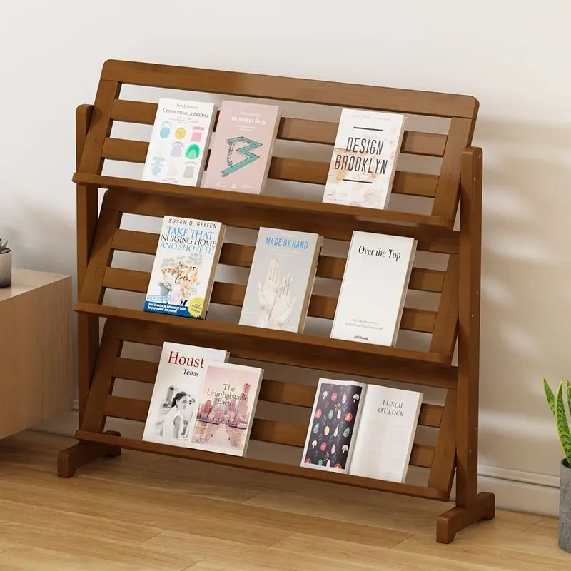 Bookshelf Floor-to-ceiling simple household multi-layer storage rack Small solid wood picture book rack Narrow bookcase against