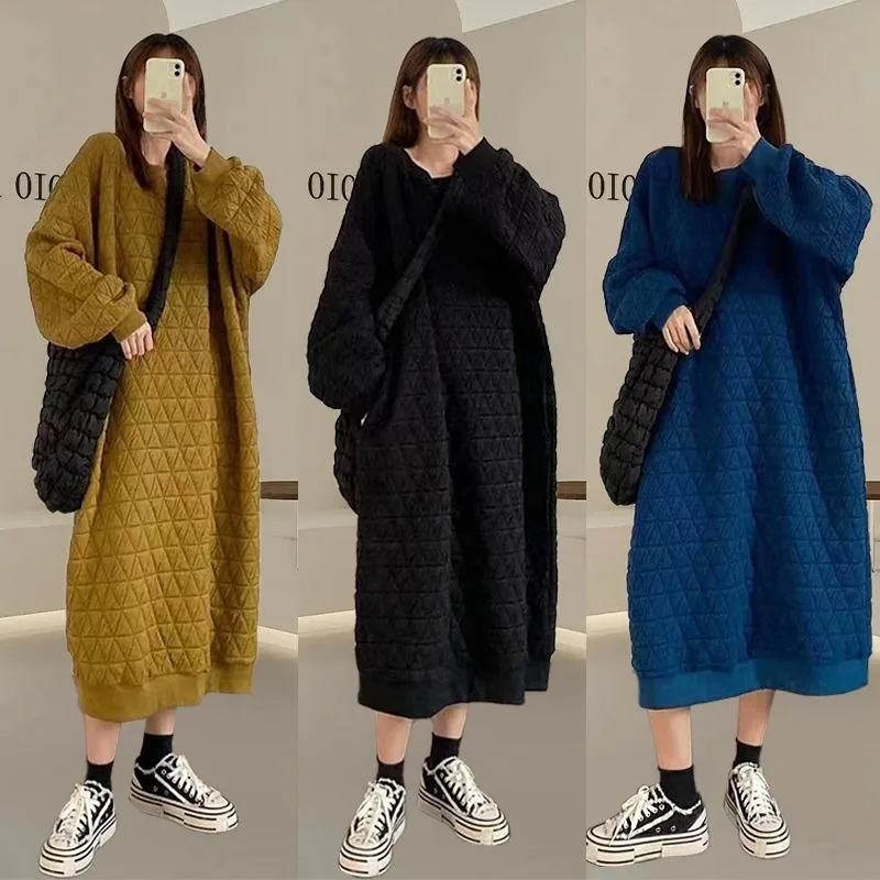 

Korean version Return the ancients loose Look slimmer Lazy wind It's over the knee Triangle crimped cotton jacket dress hoodie