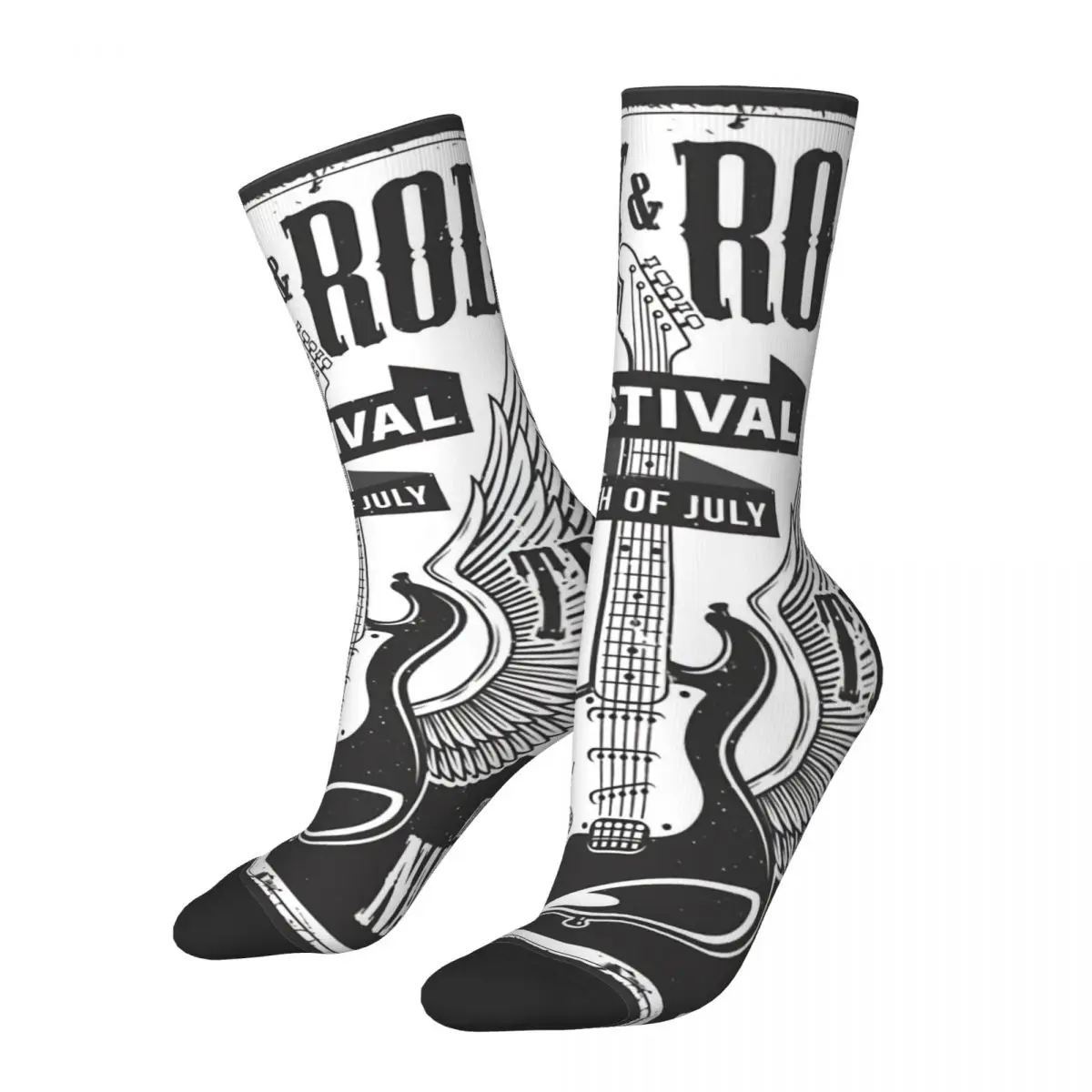 Hip Hop Retro Skull Rock Roll Festival Stay True Crazy Men\'s Socks Music Street Style Printed Funny Happy Crew Sock Boys Gift