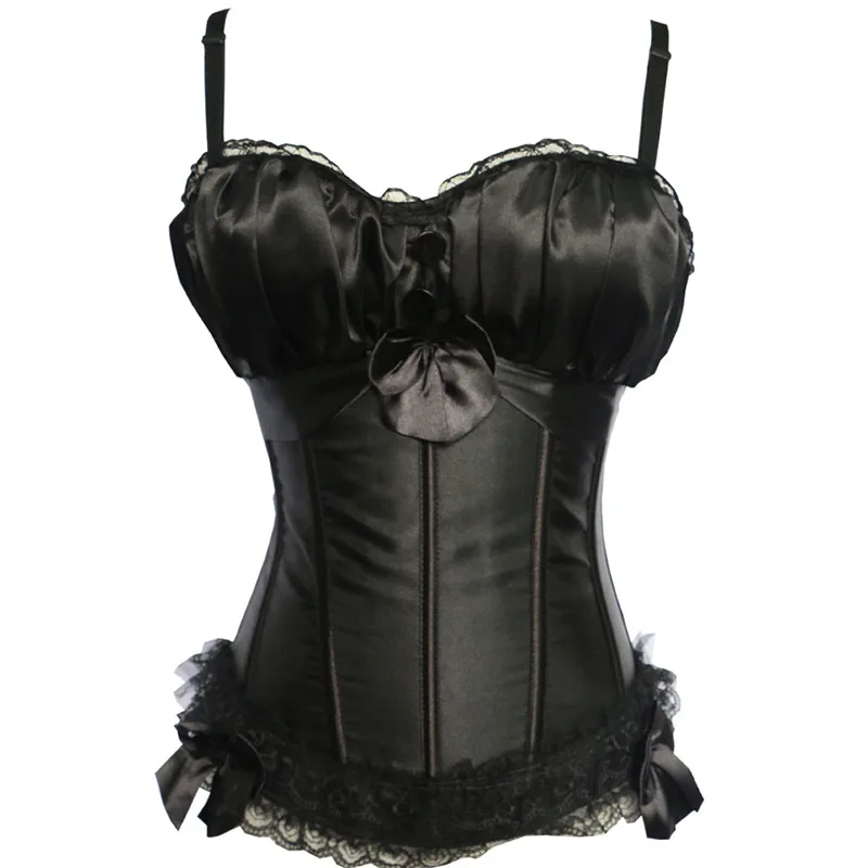 Sexy Straps Corset Bustier Zipper Side Overbust Corsets Top Lace Bowknot Decorated Clubwear Showgirl Body Shaper Plus Size