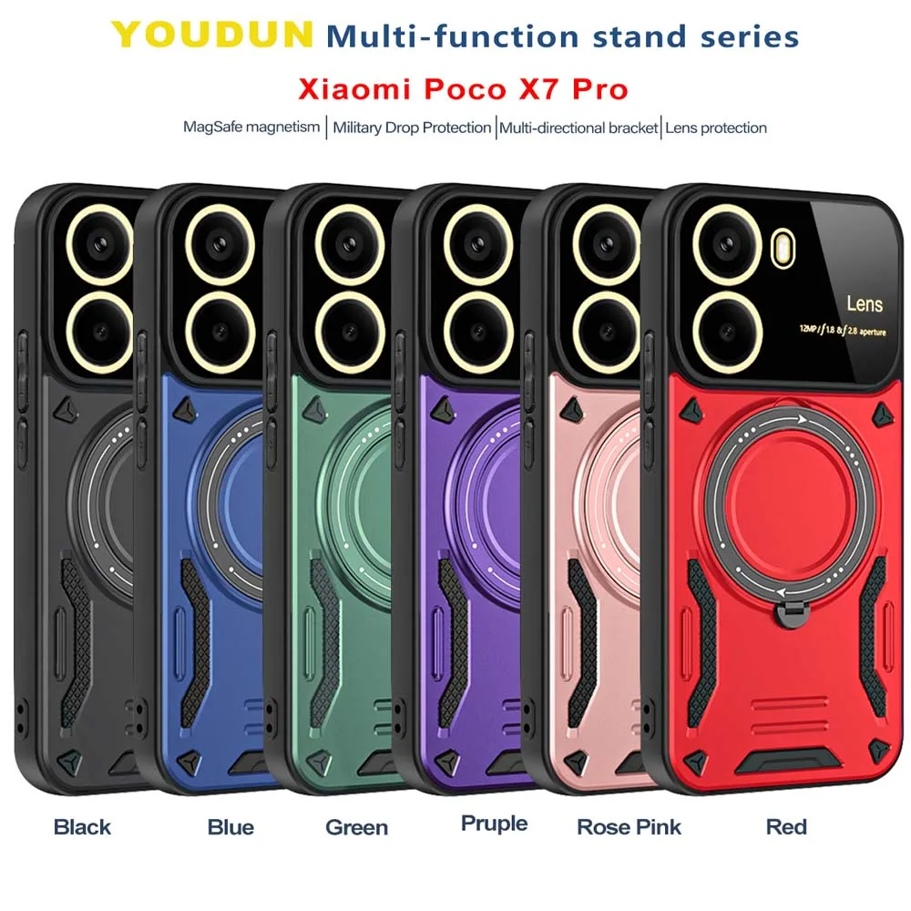 Shockproof Armor Case for Mi POCO X6 X7 Pro F6 Pro C75 C65 Magnetic Ring Stand Camera Protector Phone Cover
