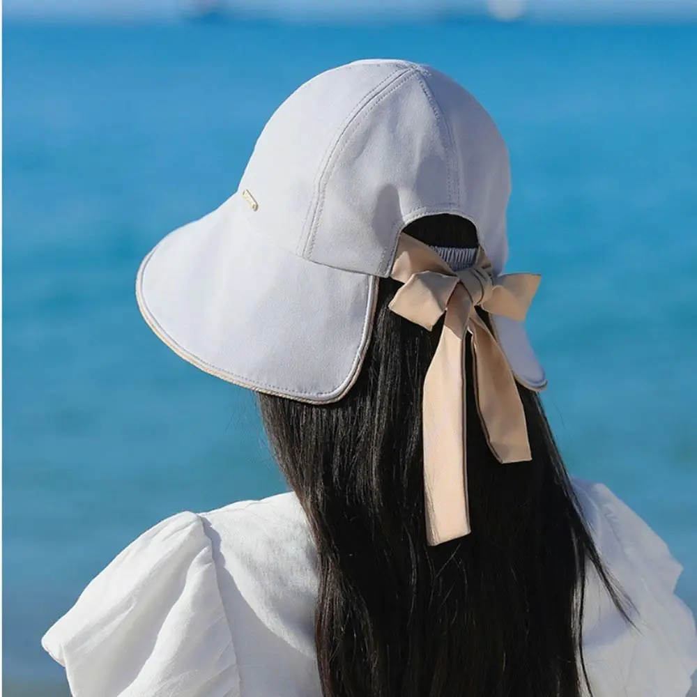 

Модная шляпа от солнца с широкими полями, дышащая, с защитой от ультрафиолета, женская панама, складная, с бантом, с хвостиком, летняя пляжная шляпа