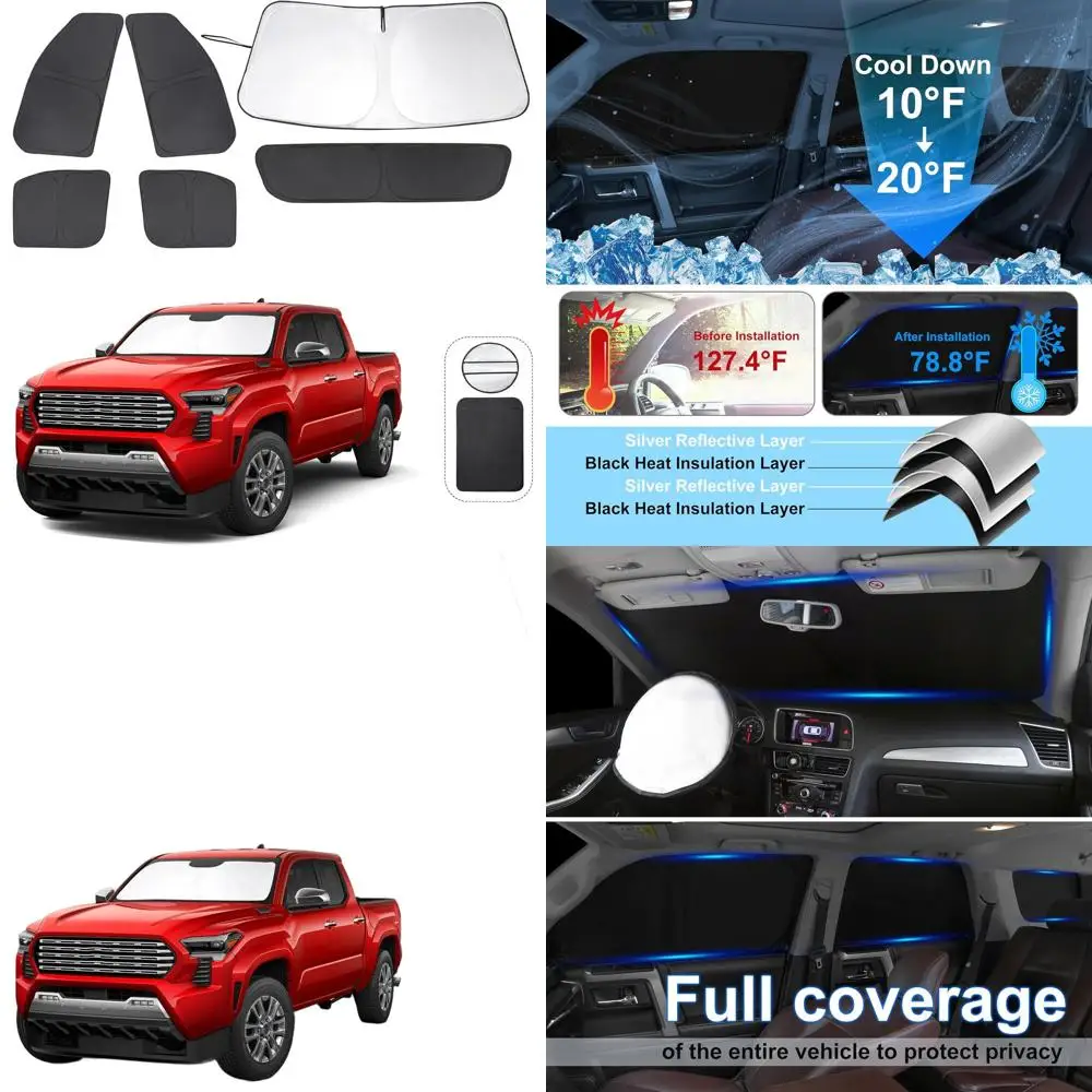 

Настраиваемый складной солнцезащитный козырек для Toyota Tacoma 2024-2026 — полный комплект для боковых и задних окон, улучшает конфиденциальность и охлаждение.