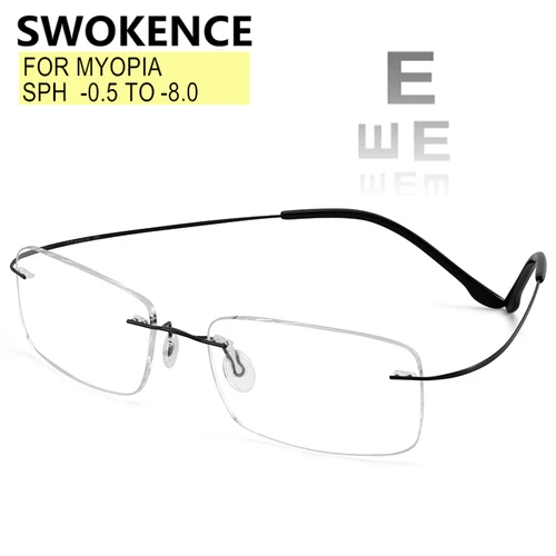 Gafas graduadas sin montura Miopía -0.5 a -8.0 Hombres Mujeres Aleación de titanio Miopía Bloqueo de rayos azules o lentes camaleónicas F094