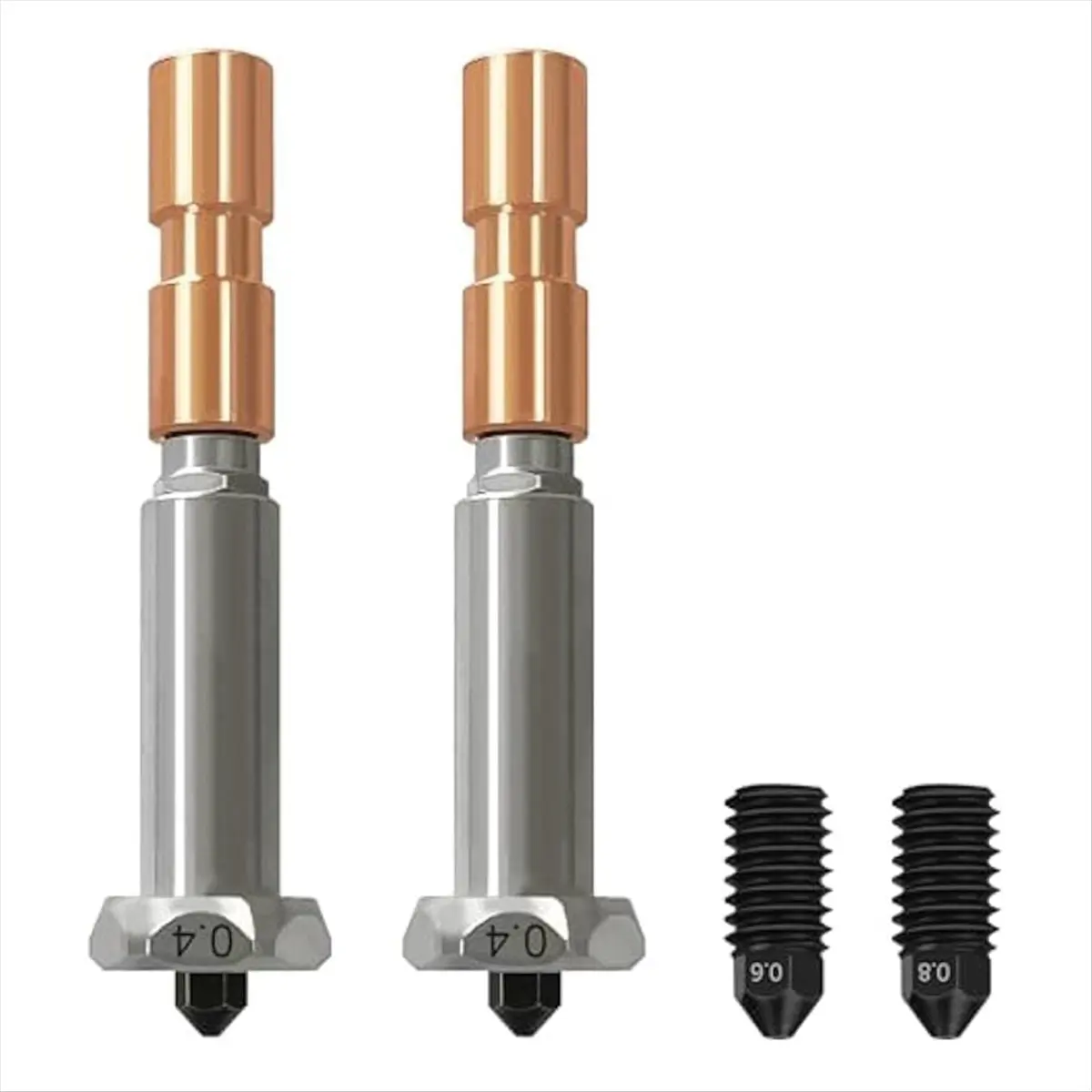 2pcs 0.4MM Integrated Hardened Steel Hotend Detachable Nozzles for 3 Max Combo with Extra 1PK 0.6MM 0.8MM Nozzle