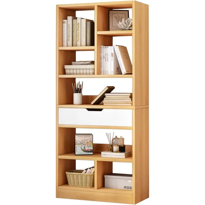 

Wooden Open Shelf Bookcase - 61 Inches Height Freestanding Display Storage Cabinet Organizer with 8 Cubes and a Drawer