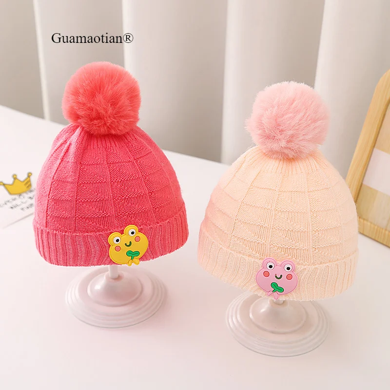 5 Colors Winter Cute Cartoon Frog Newborn Baby Hats Infant Girls Knitted Hat Boys Warm Wool Cap Headwear Accessories 0-8M