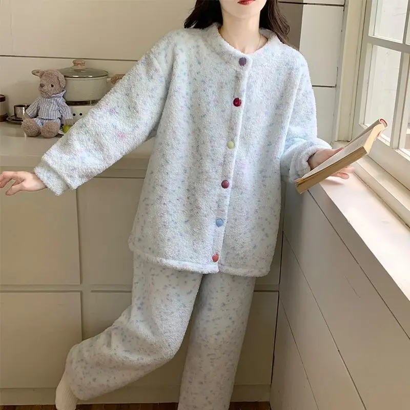

Winter Sweet and Warm Half-fleece Girls' Pajamas Set, Loose and Thick Home Wear Set, Comfortable and Cute Girls' Pajamas