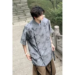 plus Size Men's M-5XL Kung Fu Shirt Traditional Chinese Tang Suit Tai Chi Blouse Short Sleeve Summer Streetwear Top