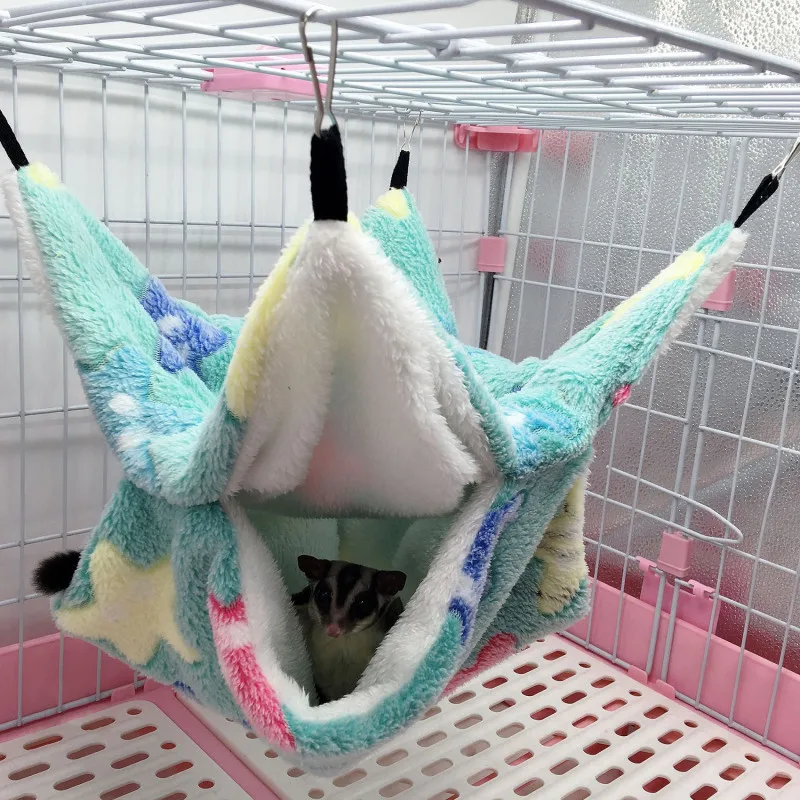 Hamster Hammock Small Pet Hanging Bed Double Warm Thickened Honeybug Flying Squirrel Guinea Pig Hammock Pet Cage Accessories view 3