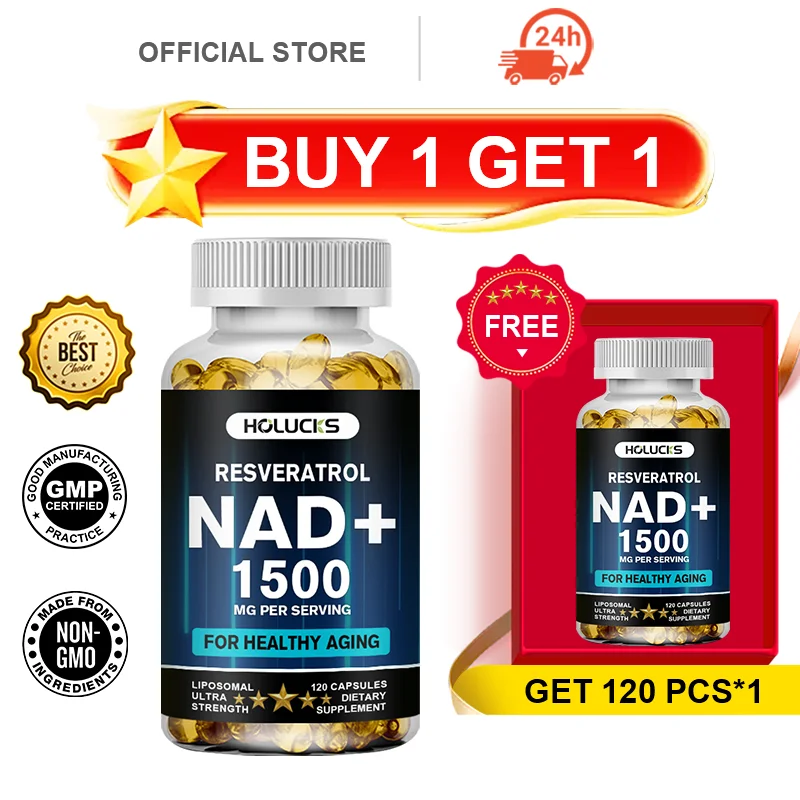 HOLUCKS NAD+ Capsules, with NAD+ 1500mg & Resveratrol, Support DNA Repair, Cellular Longevity & Anti-Aging
