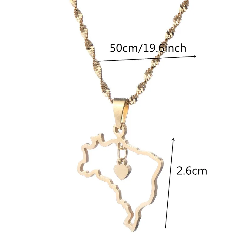 Brazil Heart Map Pendant Necklaces Brasil Maps Jewelry