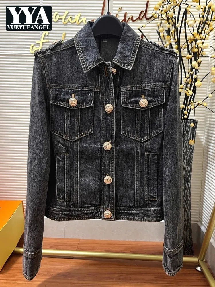 Autumn Fashion Women Single Breasted Denim Jacket Slim Fit Multi Pockets Coat Casual Streetwear Vintage Washed Jackets Female