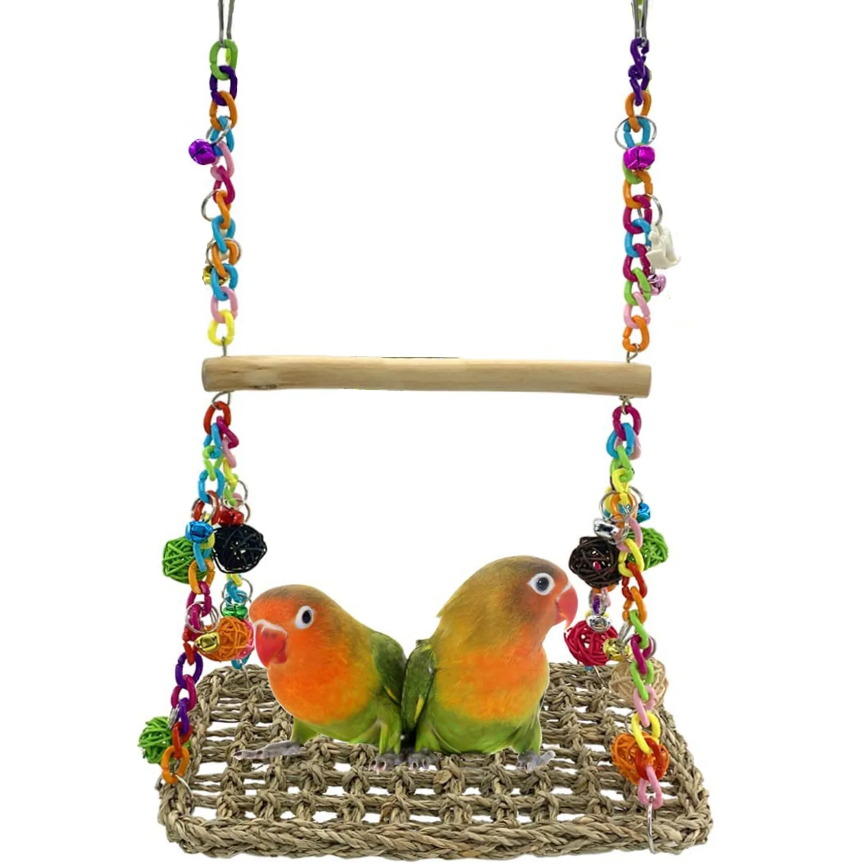 CMHI-Vogel Seegras Schaukel mit Holz Sitzstange Schaukel Seegras Vogel Klettern Hängematte Vogel Sitzstange Stehen Kauen