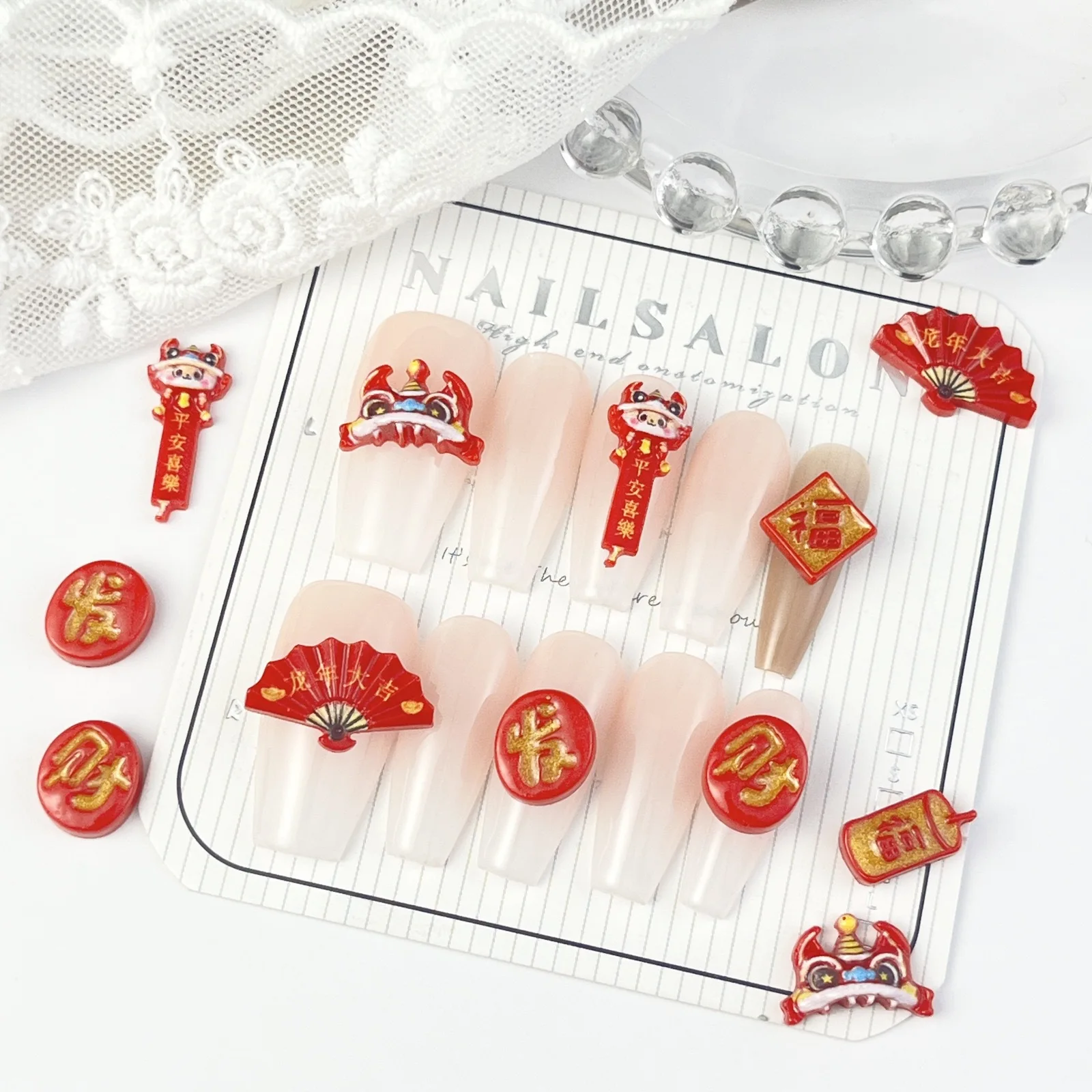 20pcs miniso chinese new year cartoon nail charms for diy nail making kawaii cute resin nail art decoreation