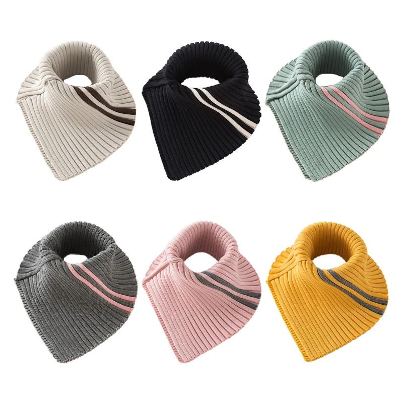 

Ladies Winter Turtleneck False Fake Collar Ribbed Knitted Striped Detachable for Triangle Scarf Wrap Windproof Stretchy Neck