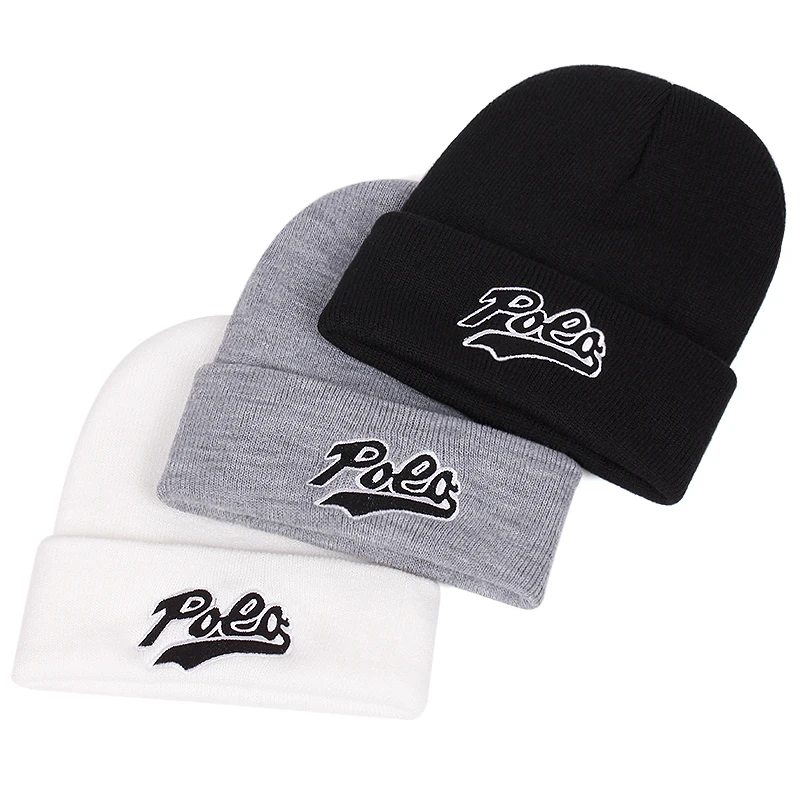 poea Embroidery knitted beanie cap autumn winter outdoor sports Warm cap casual versatile hat