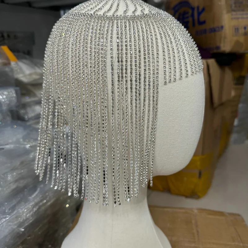 密集したダイヤモンドラインストーンハットタッセルヘッドウェアバーパフォーマンスキャットウォークアクセサリーヘアバンド