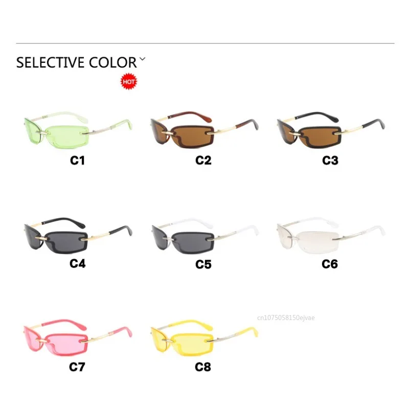Rimless Y2K Candy Color Sunglasses Metal Small Square Frame Sunglasses Women Men UV Protection Women's Sun Glasses Eyewear 2025