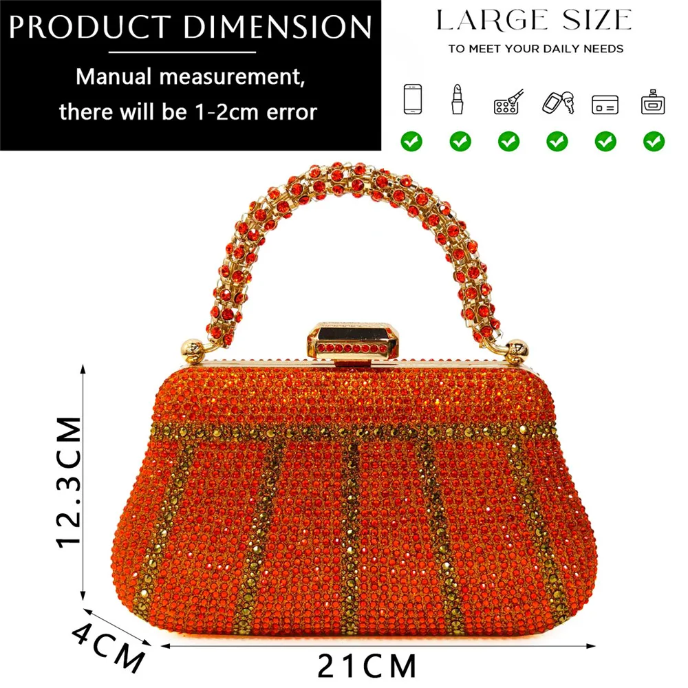 Diamonds And Rhinestones Elegant Banquet Handle Small Bag With Metal Chain Long Shoulder Strap Fashion Banquet Bag