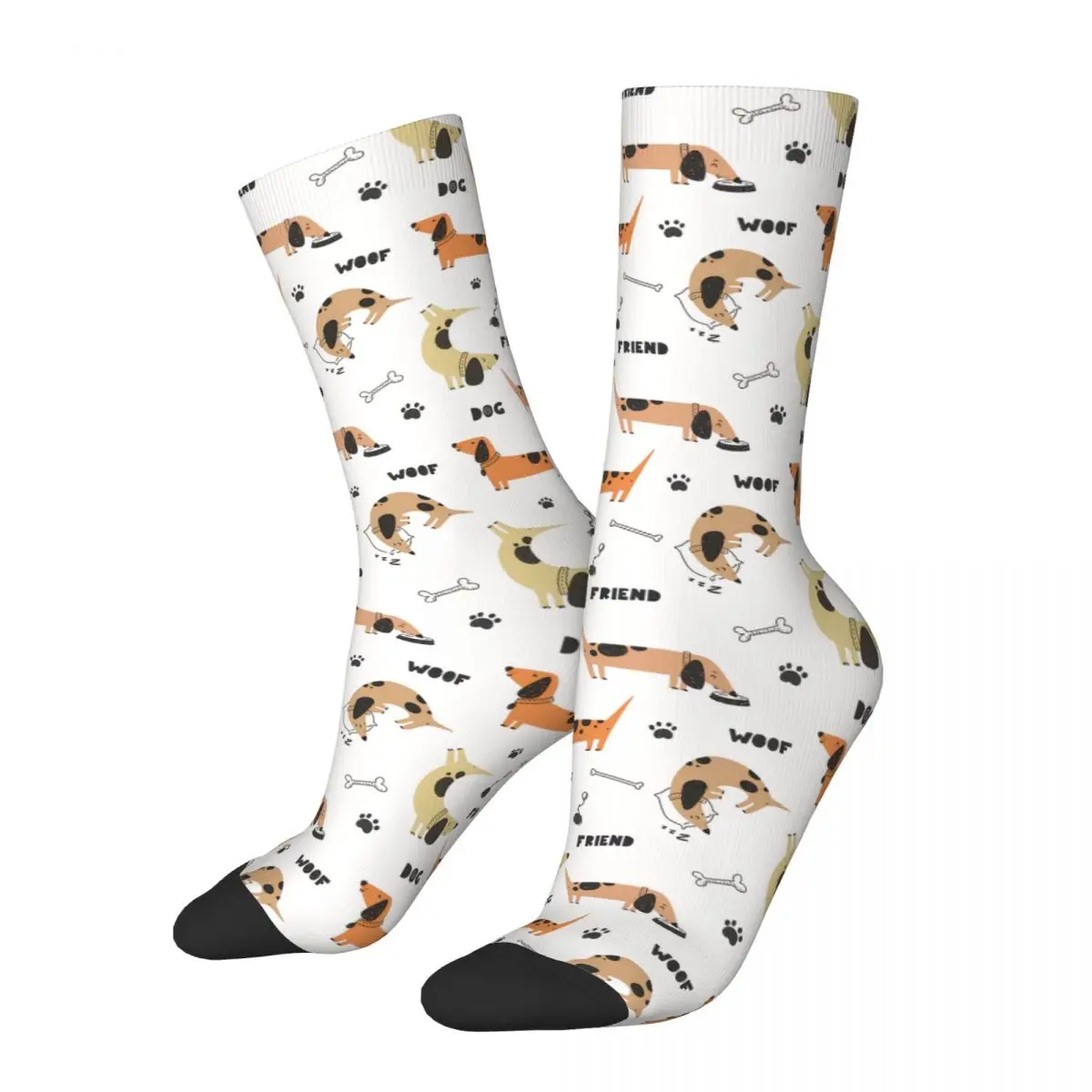 Funny Men's Socks Cute Doggy Print Retro Harajuku Dachshund Dog Hip Hop Casual Pattern Crew Crazy Sock Gift Printed