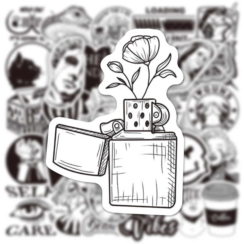10/30/50pcs Cool Black White INS Style VSCO Stickers Aesthetic Laptop Car Motorcycle Guitar Luggage Phone Graffiti Sticker Decal
