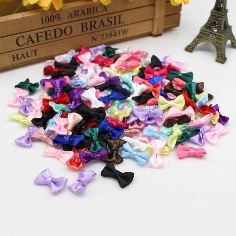 50/100pcs 10mm-20mm Small Satin Ribbon Bows Flower ribbon bows Craft Kid\'s cloth Wedding Party Sewing DIY Decorations