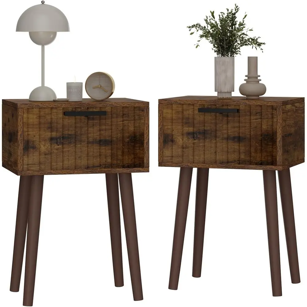 

Rustic 2-Piece Nightstand Set, Small End Table, Coffee Table with Drawer, Solid Wood Legs, 13.8 x 10.6 x 20.9, Ideal for Bedroom
